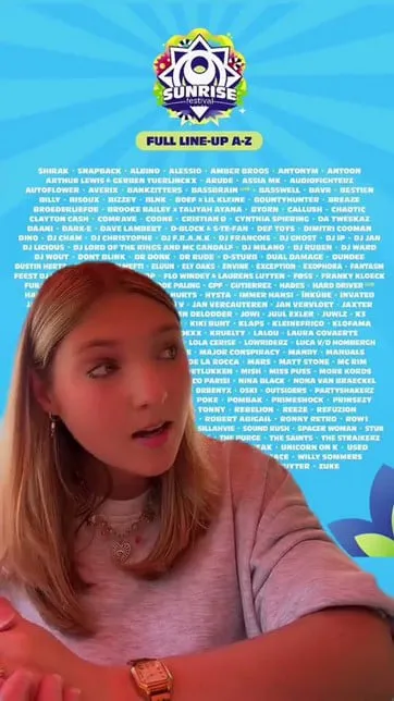 A fan uses the festival lineup as content. Original creator-video poster: Innercrowd / Sunrise Festival.