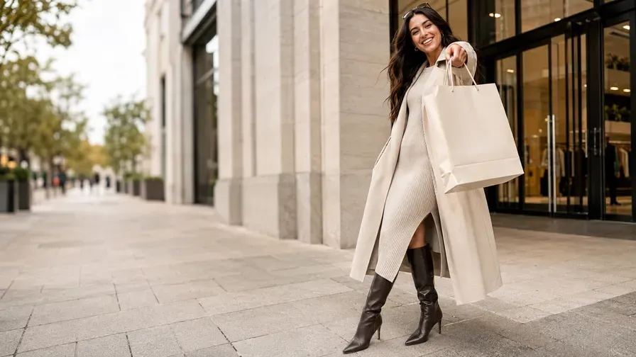 A creator carrying shopping bags on a city street