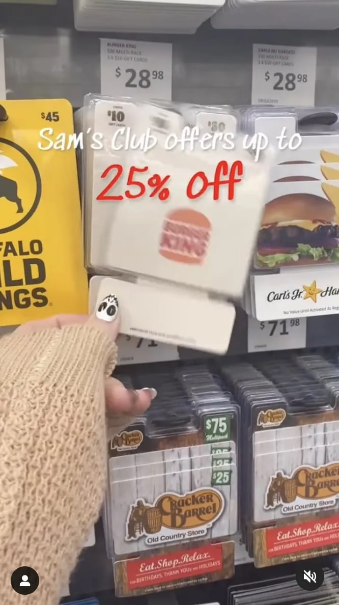 An in-store gift-card display appears with discount messaging in the holiday 2022 campaign.