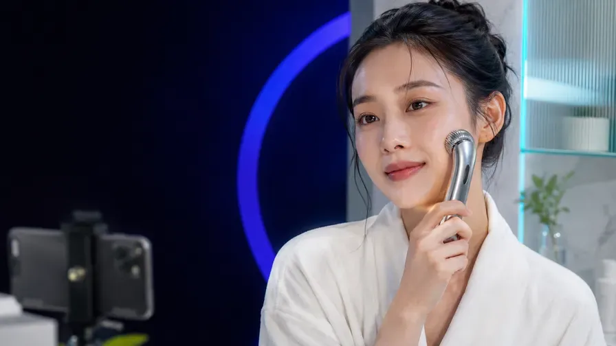 A creator using a facial device