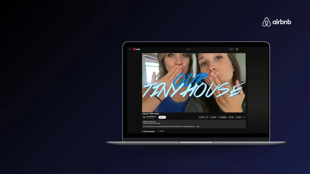 An Airbnb creator duo’s “Our Tiny House” YouTube video playing on a laptop