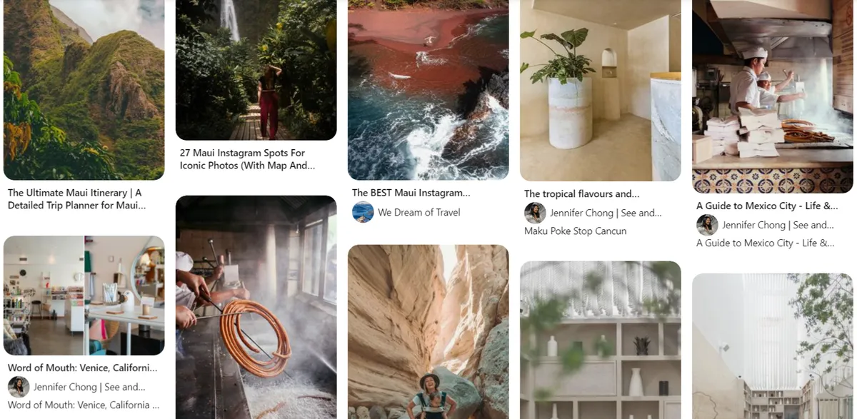 Pinterest travel board of Maui landscapes, Mexico City food and destination guides