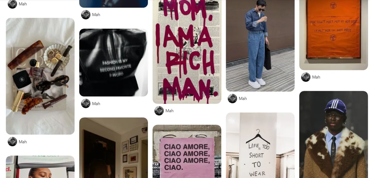 Pinterest fashion mood board of streetwear looks, graphic art prints and slogan posters