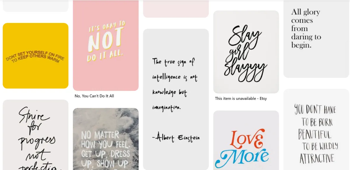 Pinterest board of handwritten motivational and inspirational quote graphics