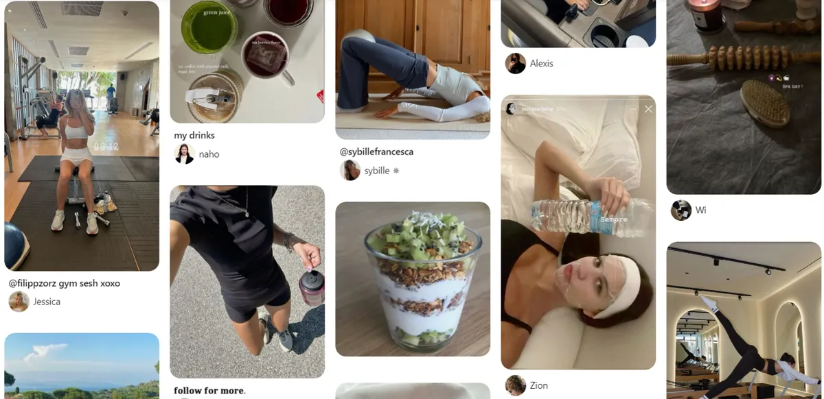 Pinterest wellness board of gym workouts, healthy drinks and self-care routines