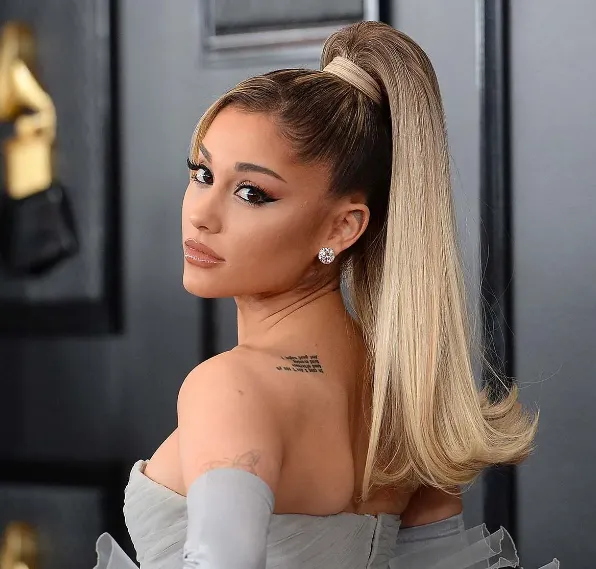 Ariana Grande with her signature high ponytail on the Grammys red carpet