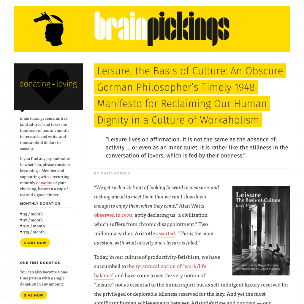 Brain Pickings' web page. Click here to be redirected to their site. Brain Pickings' web page. Click here to be redirected to their site.
