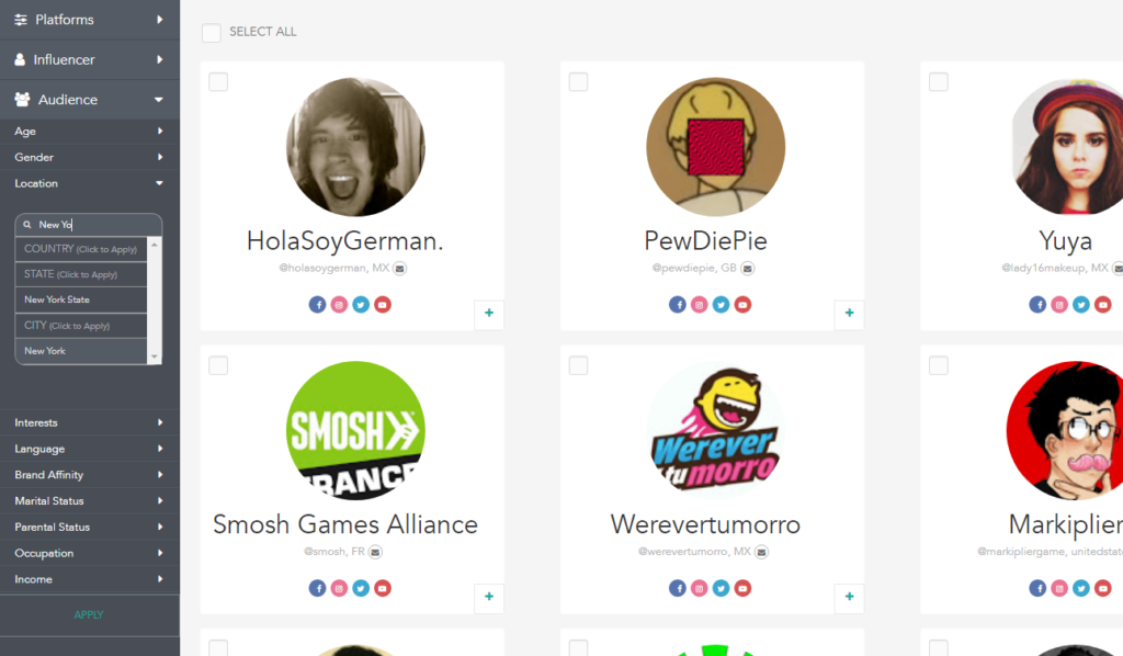 NeoReach Platfrom Screenshot - Search