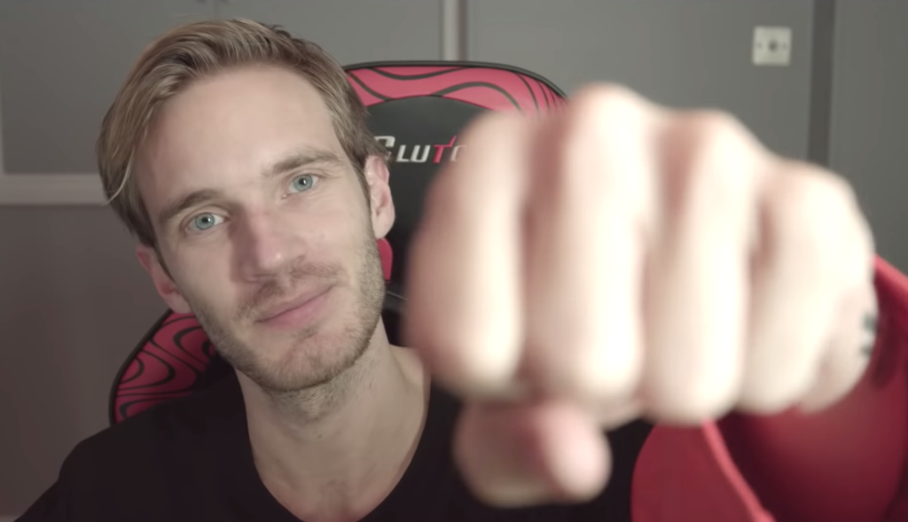 PewDiePie throwing up his signature bro fist