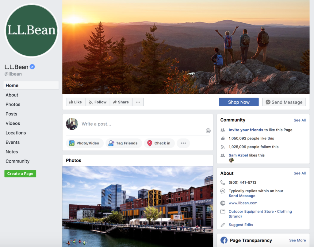 L.L. Bean's Facebook Page