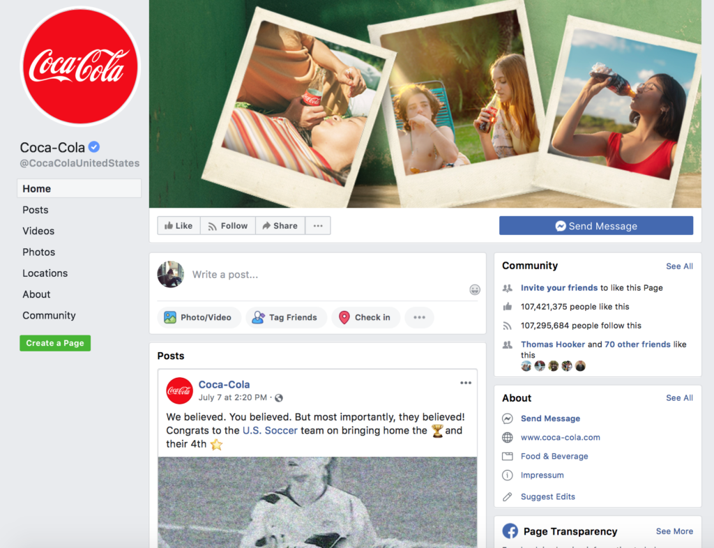 Coca-Cola's Facebook Page