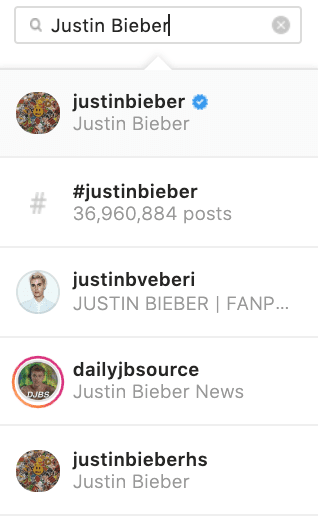 Justin Bieber's verified Instagram vs. Justin Bieber imposters