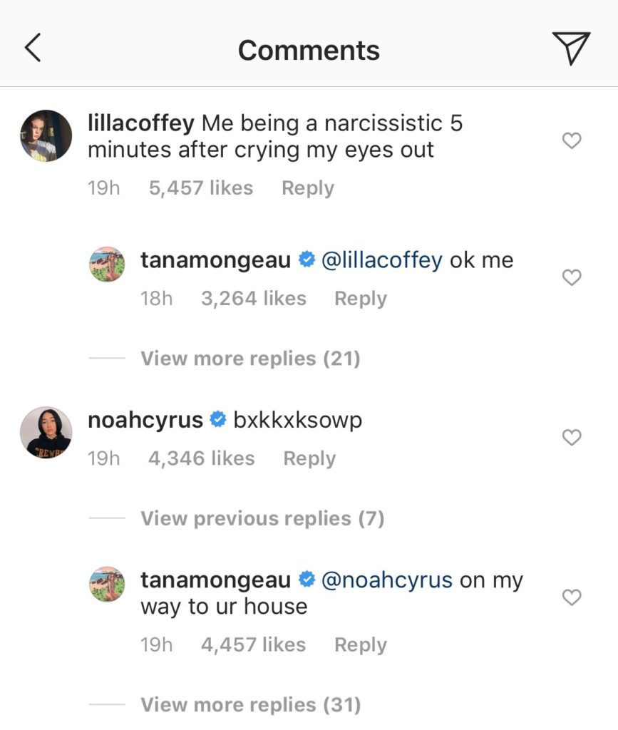 Tana Mongeau responds to fans in her comments