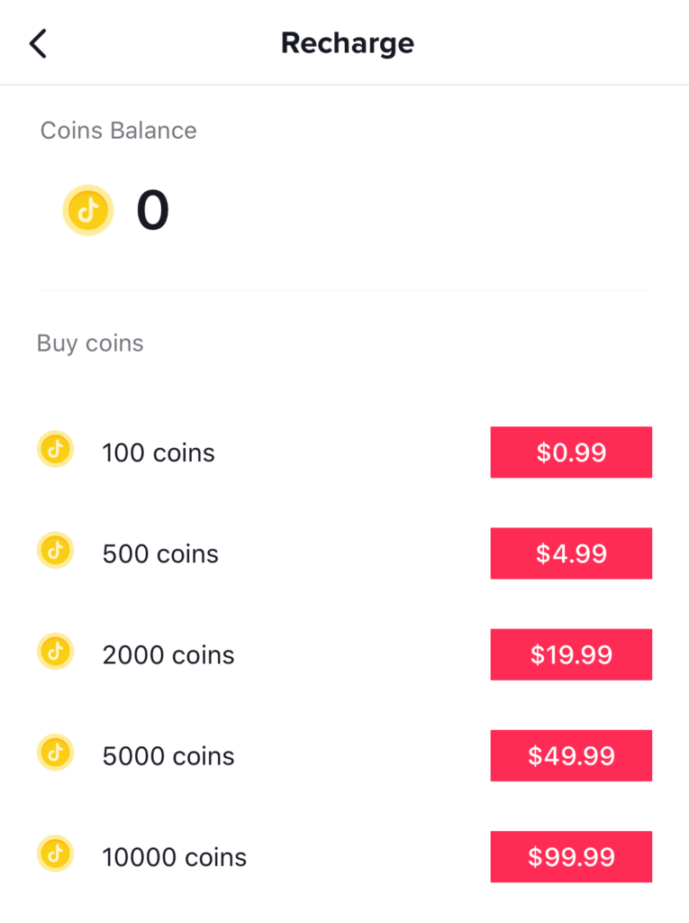 TikTok Coins for Live Stream