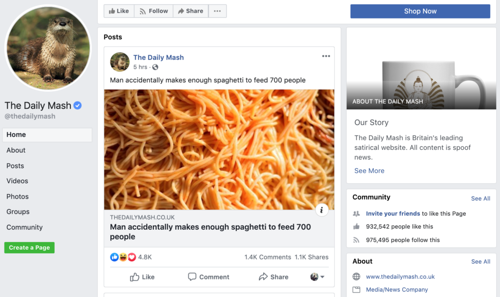 The Daily Mash's Facebook meme page