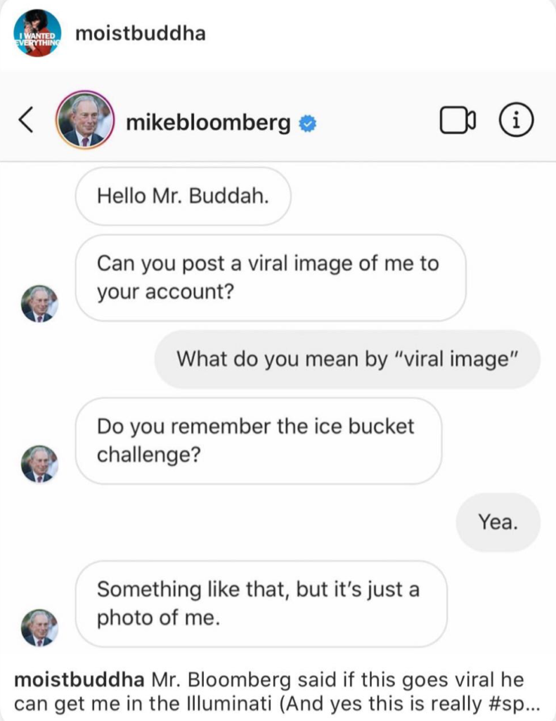 mikebloomberg and moistbuddha viral meme