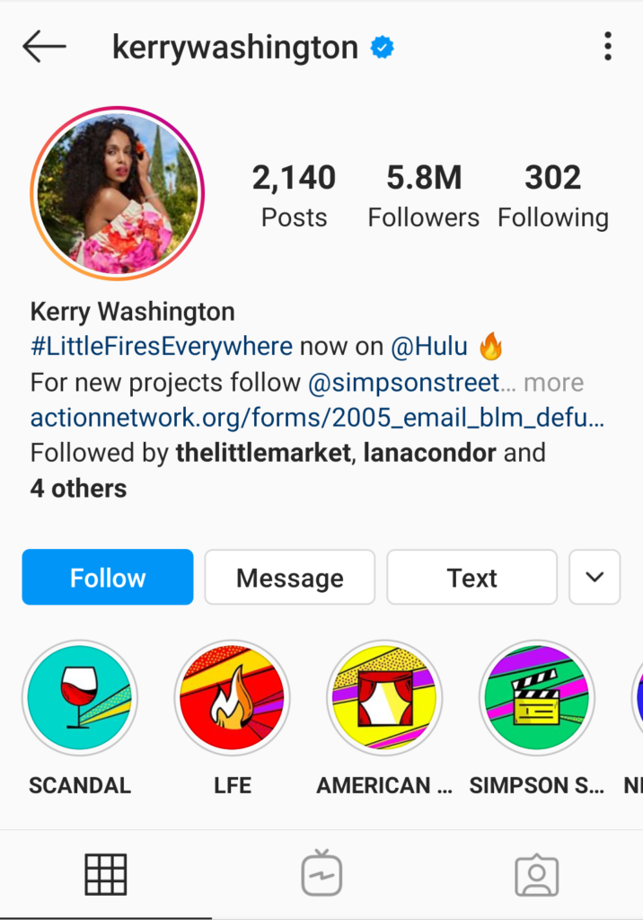 Kerry Washington texts fans using the community app through a number in her instagram bio