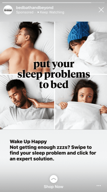 Bed Bath & Beyond social media ads on instagram stories