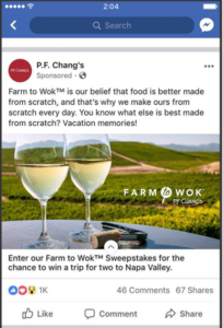 P.F. Chang’s uses digital marketing opportunities through facebook ads to reach customers
