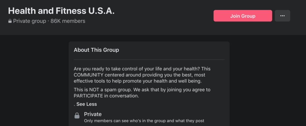 Health and Fitness U.S.A Facebook Group