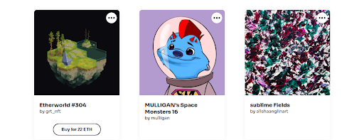 An example of featured NFT’s on Lazy.com, Cuban’s latest project