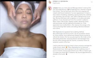 Nano-influencer Carla Jian and micro-influencer glowbynina collaborate on an Instagram post to promote glowbynina’s services. 