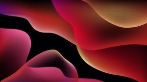 Digitally rendered wave shapes in orange and red 