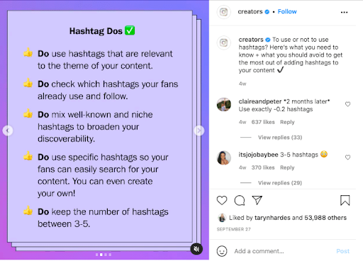Instagram graphic listing the best ways to use hashtags